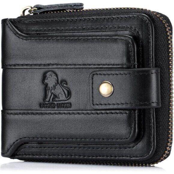 Genuine Leather Wallets for Men Multi Card Purse with Zipper Wallet - Picture 1 of 8